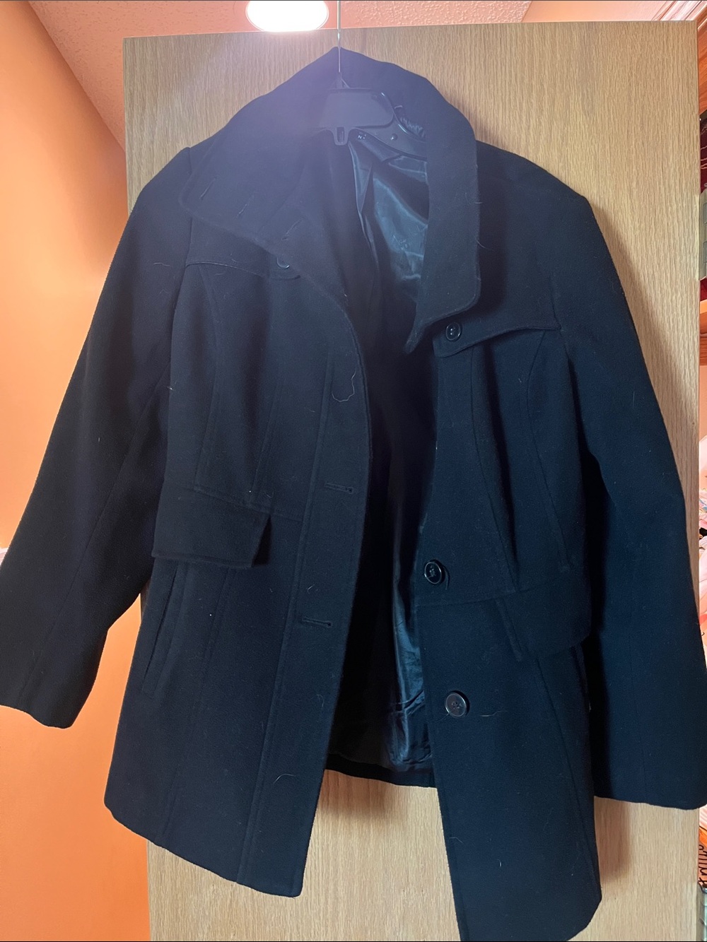 Nicole Miller Black Men's Wool Blend Pea Coat